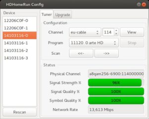 Abbildung 3: Was läuft? In der GUI des HDHomerun sehen Sie, welcher Tuner gerade welchen Sender in welcher Qualität empfängt.