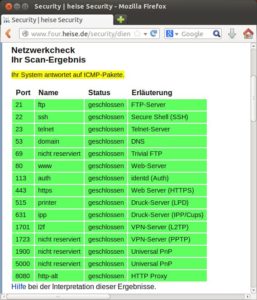 Abbildung 4: Der Online-Portscanner zeigt an, wie gut Ihr Router abgeschottet ist und verrät auch, welche Dienste unter welchen Portnummern erreichbar sind.