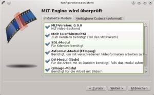 Abbildung 4: Über die MLT-Engine lädt Kdenlive Funktionen nach. Weil das Paket aus dem PackMan-Repository kommt, sind hier alle Komponenten aktiv, auch "ffmpeg".