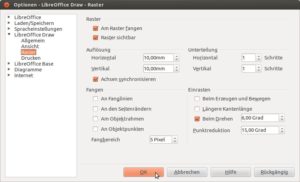Abbildung 5: Vor dem Zeichnen der Uhr passen Sie die Einstellungen für die Raster in Draw an.
