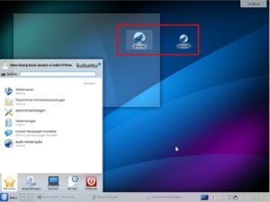 Abbildung 5: Umrandet sehen Sie zwei Icons, die aus dem Startmenü auf den Desktop gezogen wurden – einmal in den Arbeitsflächenordner hinein (links) und einmal direkt auf eine freie Stelle des Desktops.