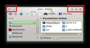 Abbildung 6: Fensterschaltflächen: Links gibt es das Fenstermenü und die "Sticky"-Funktion, rechts Minimieren, Maximieren und Schließen.