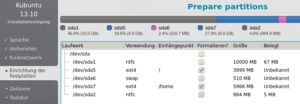 Abbildung 8: Nach dem Partitionieren hat die Platte drei neue Linux-Partitionen.