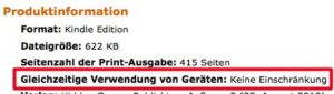 Abbildung 8: Bei Büchern ohne DRM erscheint auf der Produktseite der Hinweis "Keine Einschränkung".