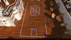 Ab und an gilt es auch leichte Mini-Spielchen zu meistern, wie eine hier eine Shuffleboard-Partie gegen den Computer.