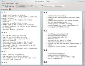 Abbildung 1: Die Changelog-Datei des Editors Retext in Arbeit.