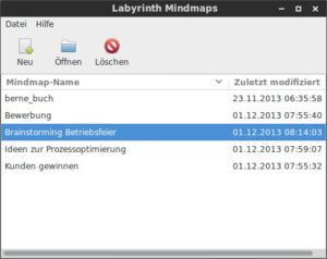 Abbildung 1: Labyrinth sammelt alle von Ihnen angelegten Mindmaps in einem kleinen Programmfenster.