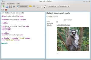 Abbildung 2: Auch Tabellen, Bilder und andere Formatierungen sind machbar, sprengen aber sichtlich den Rahmen von Markdown.