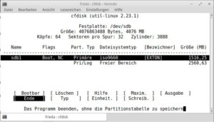 Abbildung 3: Das bootfähige Image nutzt normalerweise nicht den gesamten Speicherplatz eines USB-Sticks aus.