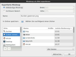 Abbildung 3: Labyrinth kann Mindmaps in verschiedene Formate exportieren, um sie in anderen Anwendungen einzubinden.