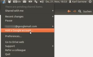 Abbildung 4: In der Statuszeile offenbart ein Klick auf das Insync-Icon weitere Möglichkeiten. Besonders interessant: Sie können weitere Google-Konten zur Synchronisation hinzufügen.