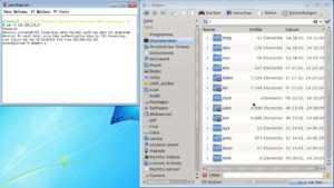 Abbildung 4: Remote-X unter Windows: Ein Eintrag im Startmenü öffnet ein X-Terminal und einen X-Server im Hintergrund. Eine SSH-Verbindung zu einer Linux-Maschine samt X-Forwarding zaubert dann Linux-Programme in Windows-Fensterdekoration auf den Desktop.