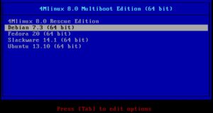 Abbildung 1: Der Bootmanager stellt vier gängige Distributionen zur Installation bereit. Allerdings benötigt er zu deren Download eine Internetverbindung.