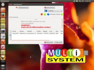 Abbildung 2: Die Live-CD von Multisystem basiert auf Ubuntu 12.04, das nach dem Start automatisch Multisystem aufruft.