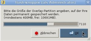 Abbildung 3: Die beschreibbare Partition darf sich über den Rest des Sticks ziehen.