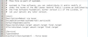 Abbildung 3: Systemd: Das Service-File von Kexec benötigt nur wenige Zeilen, deren Funktion sich weitgehend durch die Namen der Variablen erschließt.