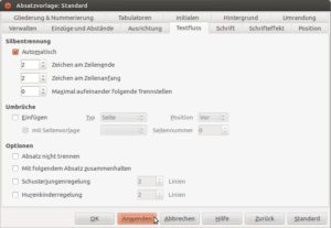 Abbildung 1: Die automatische Silbentrennung schalten Sie im Einrichtungsdialog für die Absatzvorlage ein.