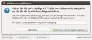 Abbildung 1: Ein PPA tragen Sie ins Feld "APT-Zeile" ein und klicken dann auf "Software-Paketquelle hinzufügen".
