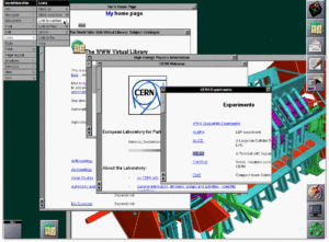 Abbildung 1: So sah einer der ersten grafikfähigen Webbrowser auf einem NeXT-Rechner aus (Quelle: Tim Berners-Lee/CERN).