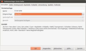 Abbildung 1: Für die Vorlage "Erste Seite" richten Sie unter "Verwalten" ein, dass die anschließenden Seiten die Vorlage "Standard" erhalten.