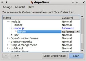 Abbildung 11: Wenn Sie ein zu durchkämmendes Verzeichnis als "Referenz" markieren, betrachtet DupeGuru die darin liegenden Dateien als Originale, weitere Vorkommen in anderen Ordnern als zu löschende Doppler.