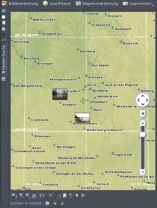 Abbildung 15: Die in den Bildern aus Handys und manchen Kameras eingebetteten GPS-Koordinaten verarbeitet Digikam zu einer anschaulichen Kartenansicht weiter.