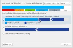 Abbildung 2: Verwenden Sie den Schieberegler, um die Aufteilung der Platte zwischen Windows und Linux zu verändern.