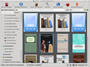 Abbildung 3: Calibre stellt die E-Book-Sammlung als optisch ansprechenden Katalog mit Suchfunktion dar.