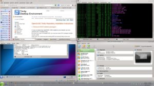 Abbildung 3: Diese vier Fenster sind genau gleich groß und teilen den Desktop komplett untereinander auf – das erreichen Sie mit vier einfachen Verschiebungen in die vier Desktopecken.