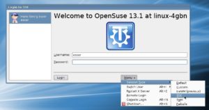 Abbildung 3: Bei der ersten Anmeldung unter OpenSuse müssen Sie den Sitzungstyp auf "TDE" umstellen.