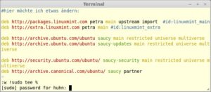 Abbildung 5: "sudo" vor dem Bearbeiten vergessen? Kein Problem – hinter einem Ausrufezeichen dürfen Sie Shell-Kommandos aus Vim heraus aufrufen.