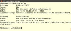 Abbildung 5: Hier gab es zwei Commits, wobei Mercurial die neueste Version oben anzeigt (achten Sie auch auf die Nummerierung hinter <code srcset=