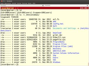 Abbildung 5: Nach dem Mounten der NTFS-Partition mit speziellen Parametern klappt der Zugriff problemlos.