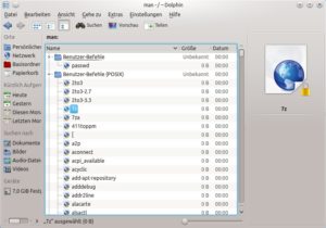 Abbildung 5: KDEs Dateimanager zeigt übersichtlich die verfügbaren Manpages an. Zum Betrachten startet der Browser Rekonq.