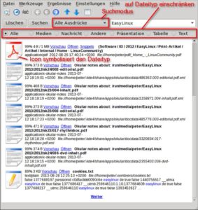 Abbildung 6: Desktopsuchmaschinen wie Recoll suchen ähnlich wie ihre großen Brüder aus dem Internet in den Dokumenten auf Ihrem Rechner nach Schlagwörtern.