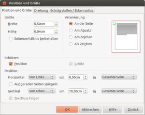 Abbildung 6: Im Dialog "Position und Größe" legen Sie die Eigenschaften der Falzmarke fest.