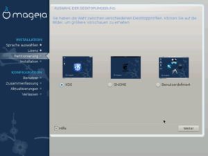 Abbildung 7: Während OpenMandriva automatisch KDE installiert, haben Sie bei Mageia die Wahl zwischen KDE und Gnome.