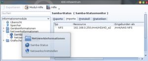 Abbildung 7: Aktuell ist ein NFS-Share eines anderen Computers (IP-Adresse: 192.168.0.250) auf dem lokalen Rechner nach "/mnt/NAS-NFS" gemountet.