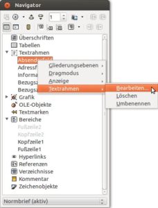 Abbildung 8: Über den Navigator erreichen Sie alle Objekte, darunter die Textrahmen und Bereiche.
