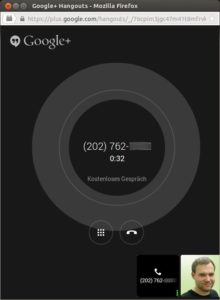 Abbildung 8: Die Verbindung über den großen Teich steht. Momentan sind Gespräche via Google Hangouts in das US-amerikanische Festnetz kostenlos.
