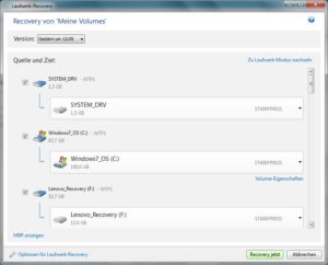 Abbildung 3: Die Images der Windows-Partitionen lassen sich einfach wieder restaurieren. Als Ziel geben Sie die SSD an.