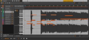 Abbildung 3: In der Layer-Ansicht des Editors lassen sich MIDI-Noten auf dem Hintergrund eines gleichzeitig auf der Zeitleiste liegenden Audio-Clips bearbeiten.