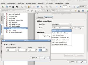Abbildung 4: Die Software bietet die Möglichkeit, Lesezeichen oder Schaltflächen nachträglich zu bearbeiten oder mit verschiedenen Funktionen zu versehen.