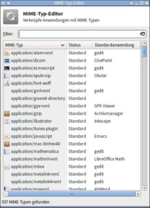 Abbildung 9: Der MIME-Typ-Editor von XFCE ordnet Dateitypen und Anwendungen einander zu.