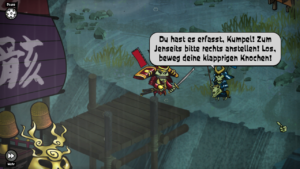 Der rote Herr Akamoto mag es gar nicht, sich anstellen zu müssen.