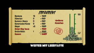 Am Ende eines jeden Levels rechnet das Spiel ab und verteilt unter anderem Erfahrungspunkte.