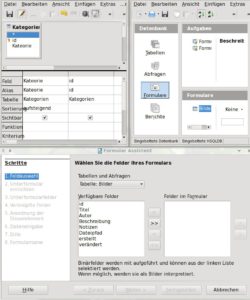 Abbildung 1: Mit Abfrageeditoren und Assistenten (links und unten) löst Base typische Programmieraufgaben in einer grafischen Oberfläche.