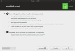 Abbildung 4: Manjaro und Antergos bieten jeweils eine grafische Installationsroutine an.