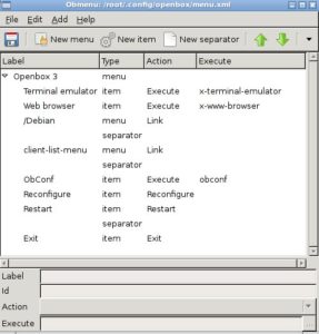 Abbildung 4: Mit ObMenu können Sie die Openbox-Menüs grafisch modifizieren.