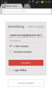 Abbildung 8: Der Anmeldebildschirm der App Lastpass.